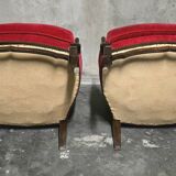Pair of Louis XV style bergère armchairs in red velvet.