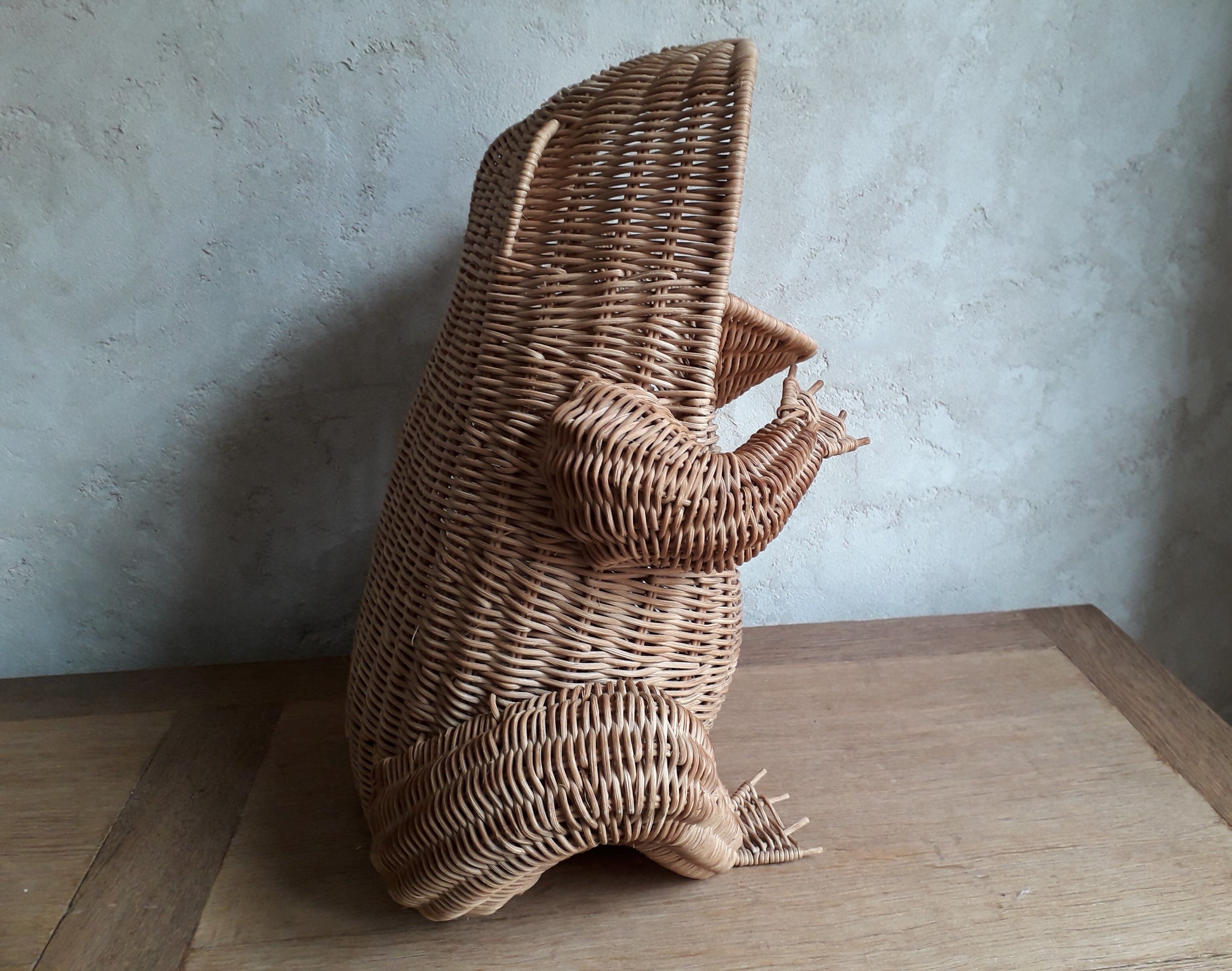 Frog in rattan magazine holder