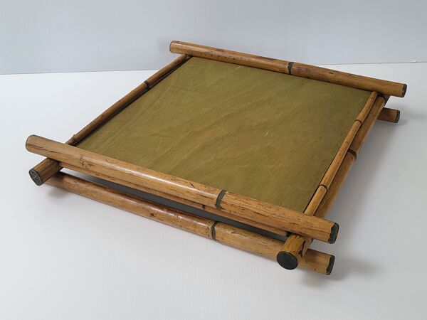 Plateau vintage au héron en bambou 1960