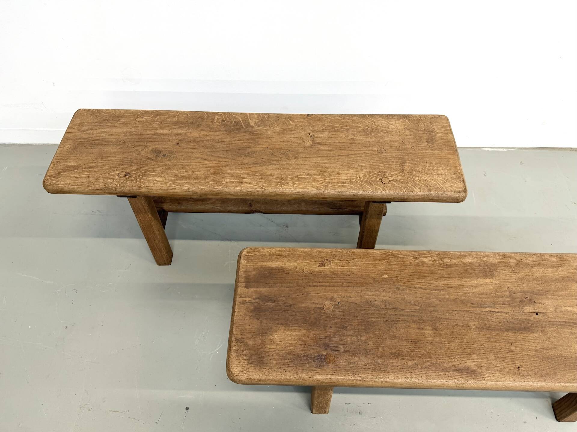 Pair of small solid oak benches - 1950s