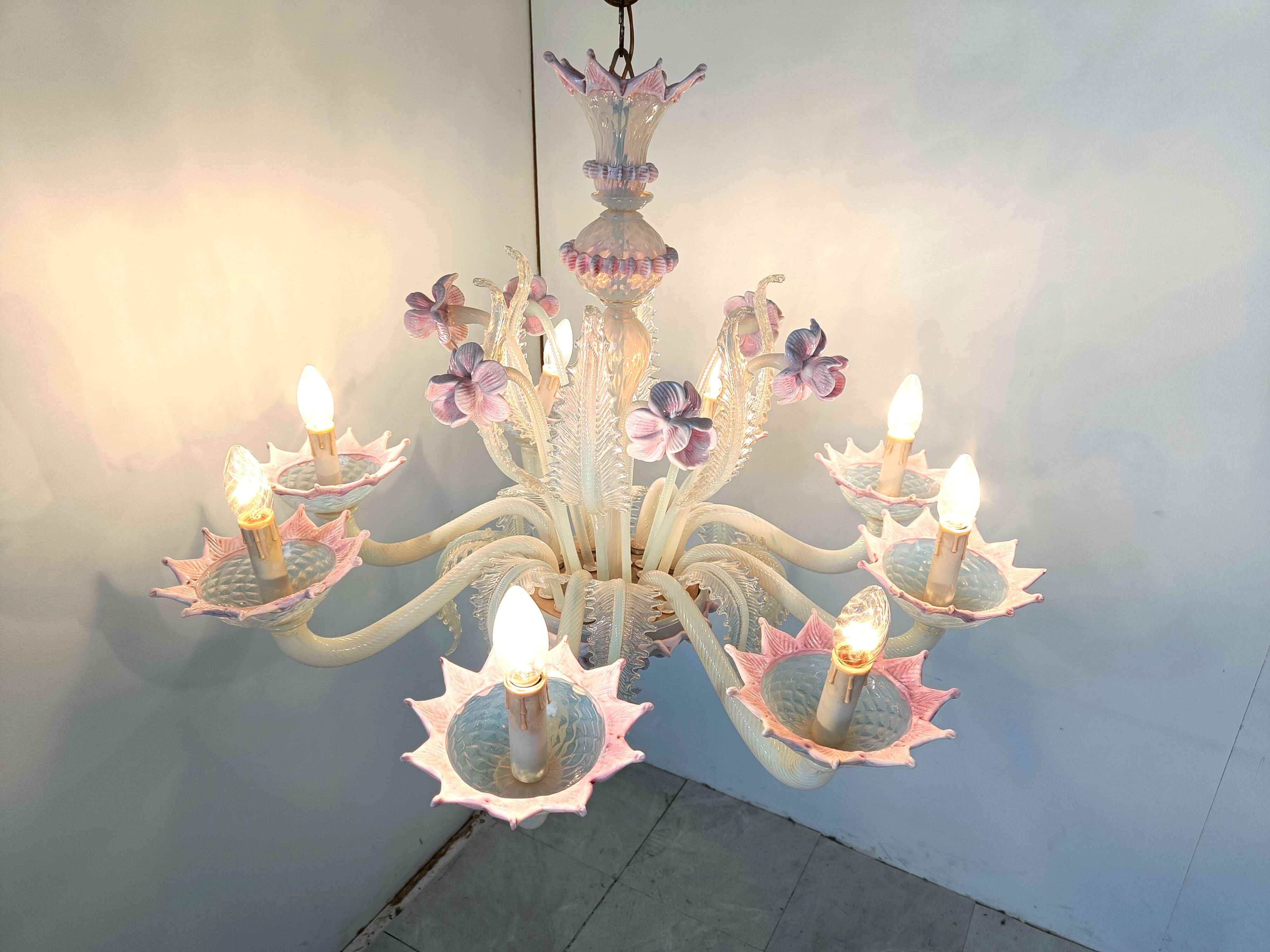 Vintage murano glass flower chandelier, 1950s