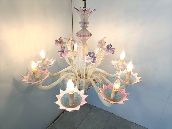 Lustre en forme de fleur en verre de Murano, 1950