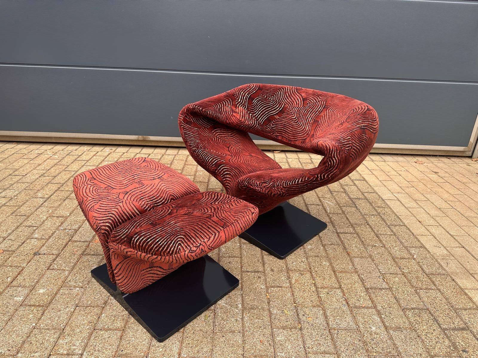 Artifort Ribbon chair by Pierre Paulin + Ottoman, Pierre Frey fabric