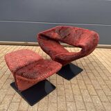 Artifort Ribbon chair by Pierre Paulin + Ottoman, Pierre Frey fabric