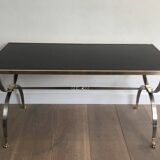 Coffee table in brushed steel and brass. Maison Jansen