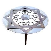 Outdoor iron table with yin yang decoration