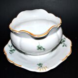Saucière verseuse vintage en porcelaine ornée de trèfles vert