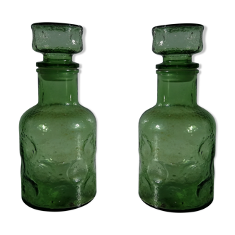 Paire de bouteilles verte vintage