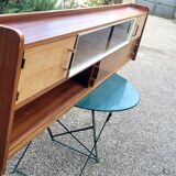 Vintage wooden display cabinet shelf unit – 195 cm