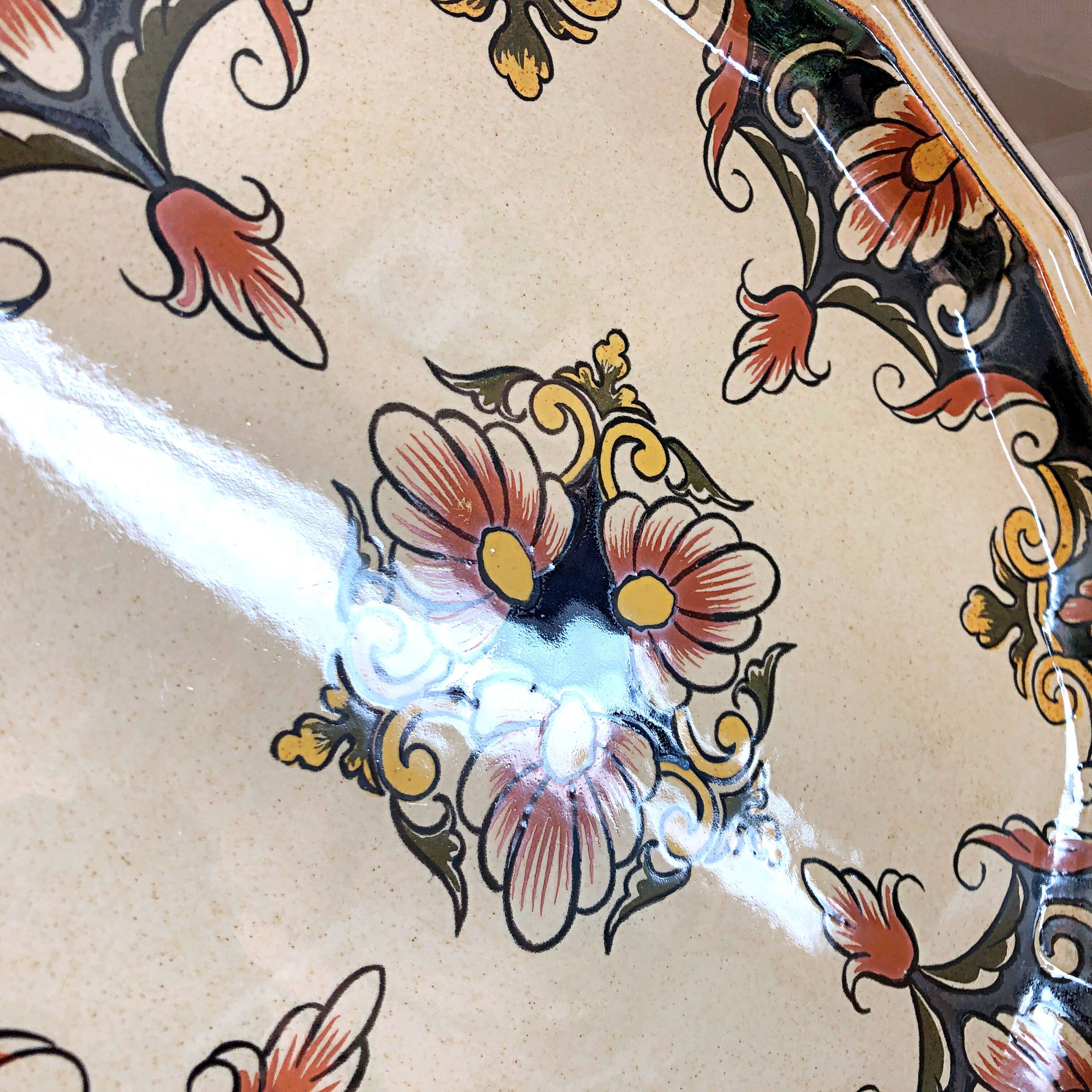 Decorative earthenware plate from Salins France, Buchy decor 25.5 cm