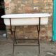 Vintage white enamelled iron jardinière with tubular legs - 1930s