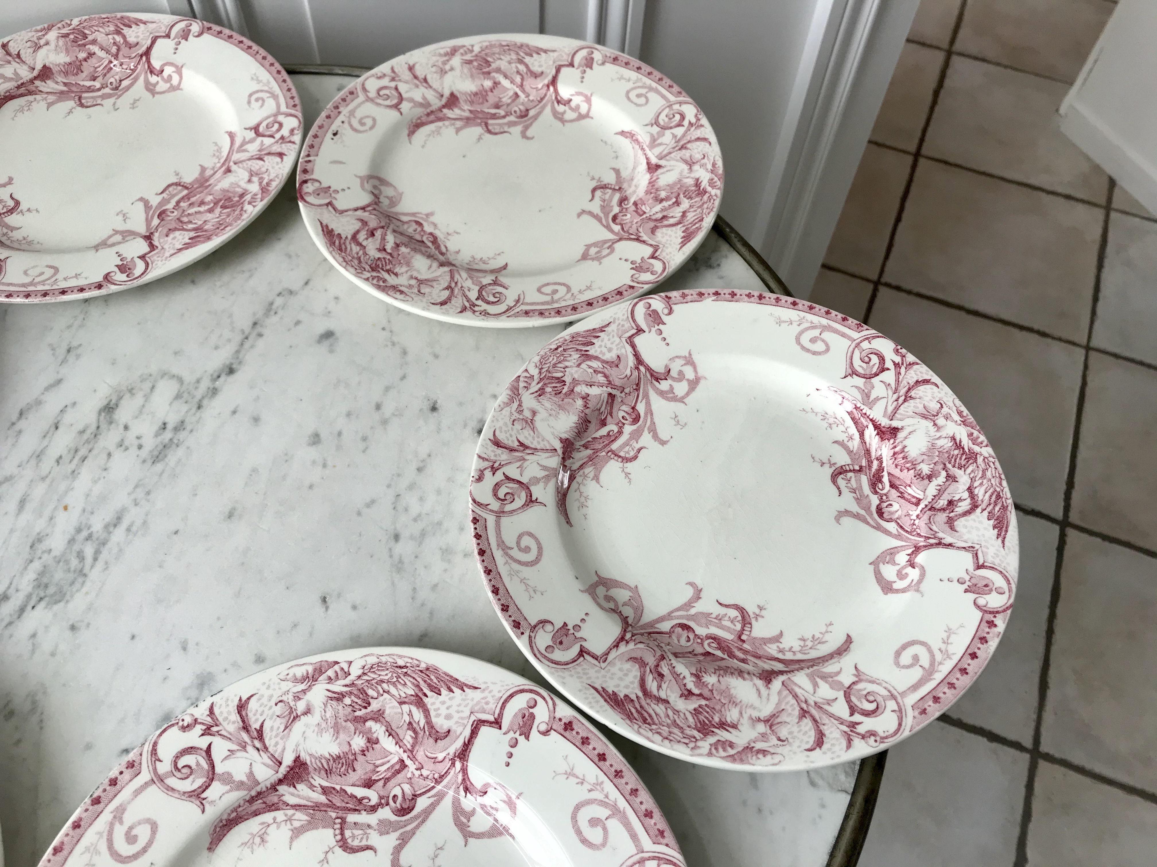 Set of 6 dessert plates Terre de Fer Lunéville model Griffon late nineteenth