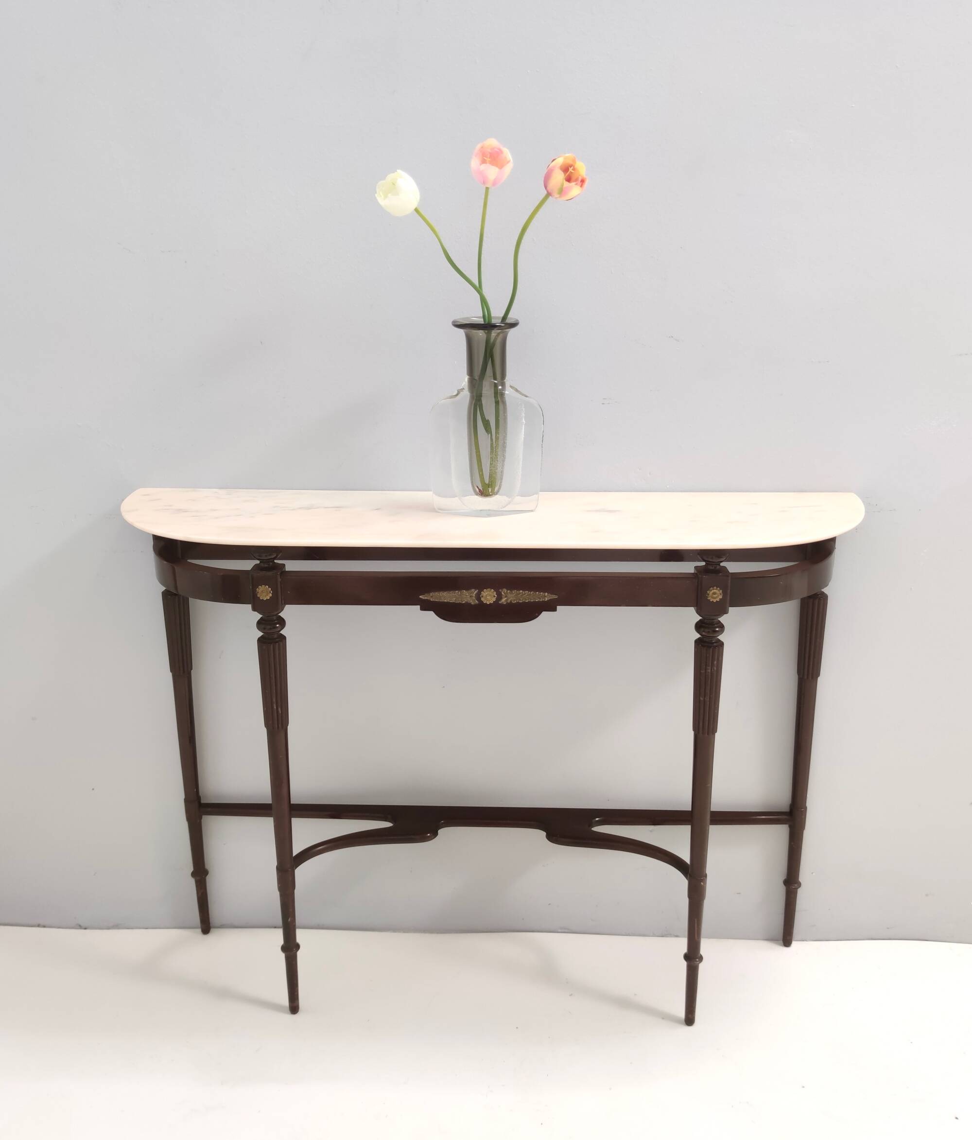Vintage beech console table with portuguese pink marble top, italy