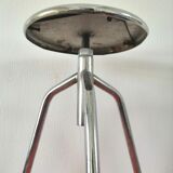 Tabouret d'atelier métallique tripode design années 60 - 70