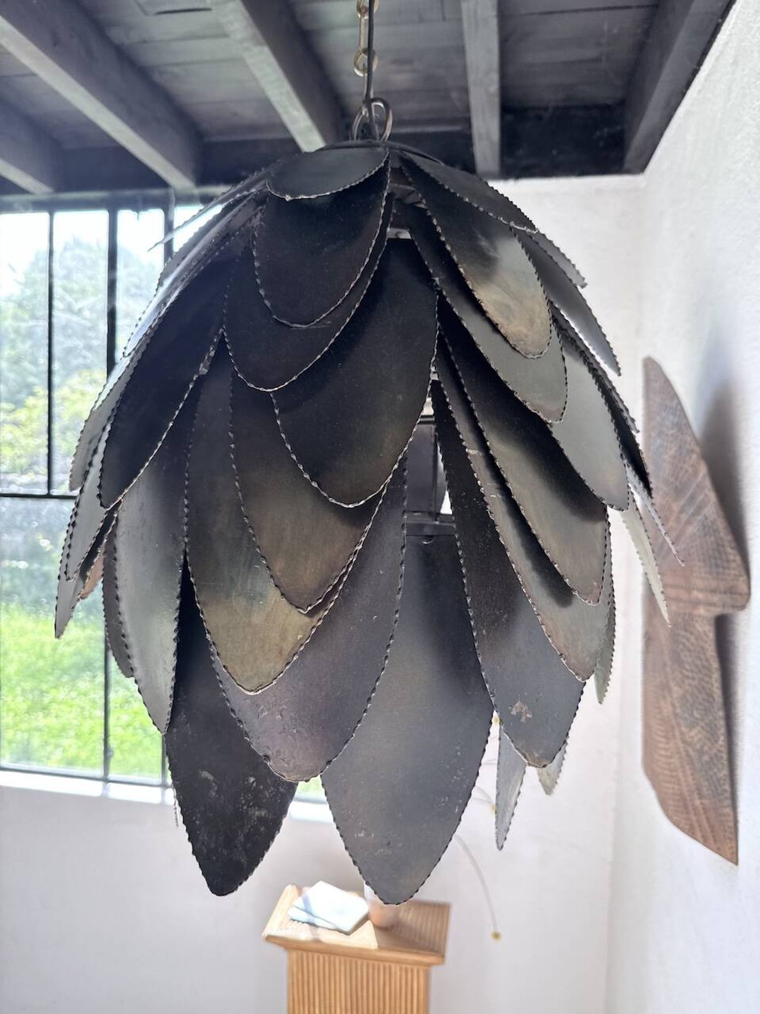 Brutalist suspension Jansen metal welded flower