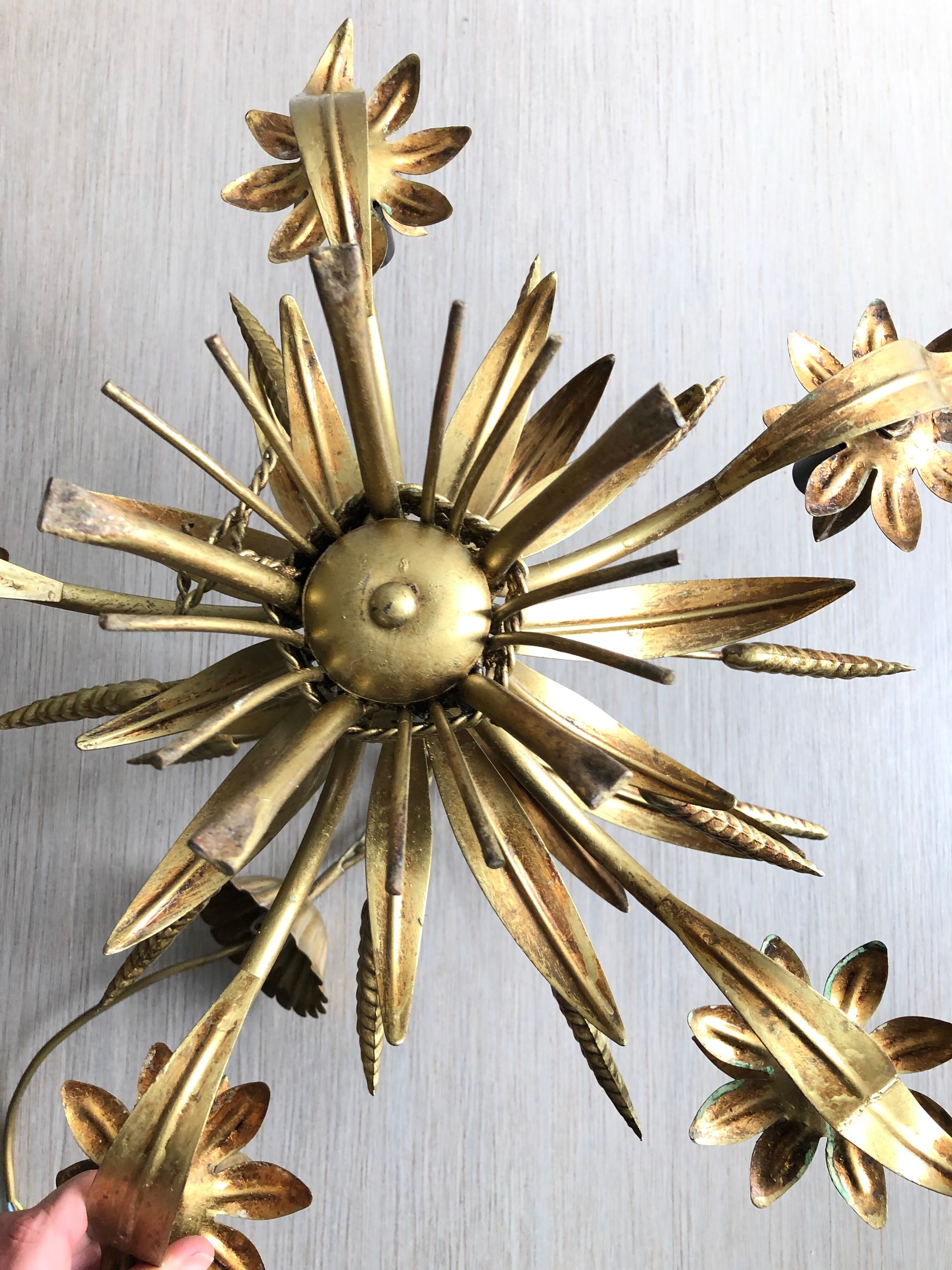 Golden wheat spike chandelier