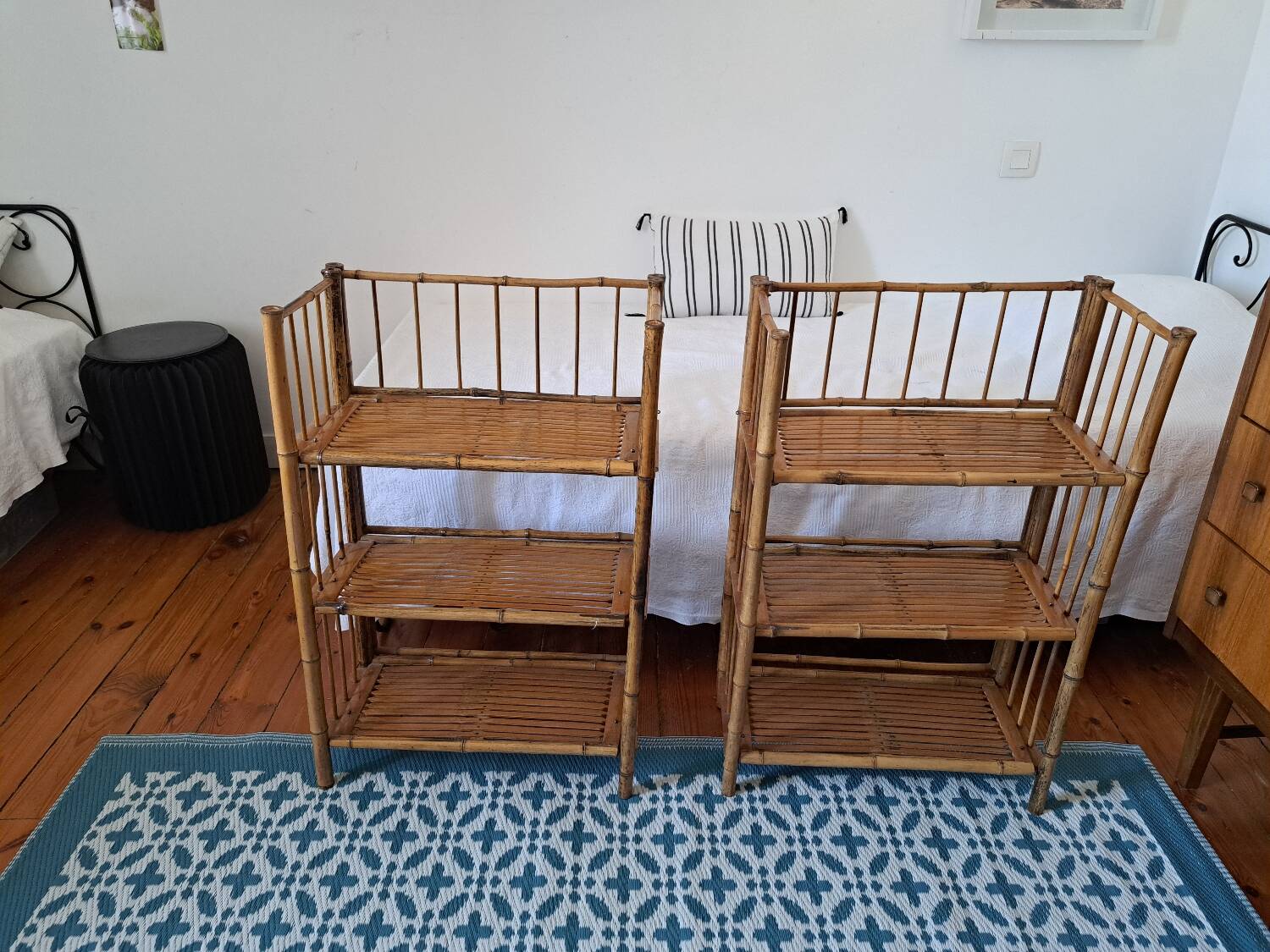 Pair of folding bamboo shelves