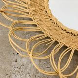 Miroir soleil rotin vintage années 60