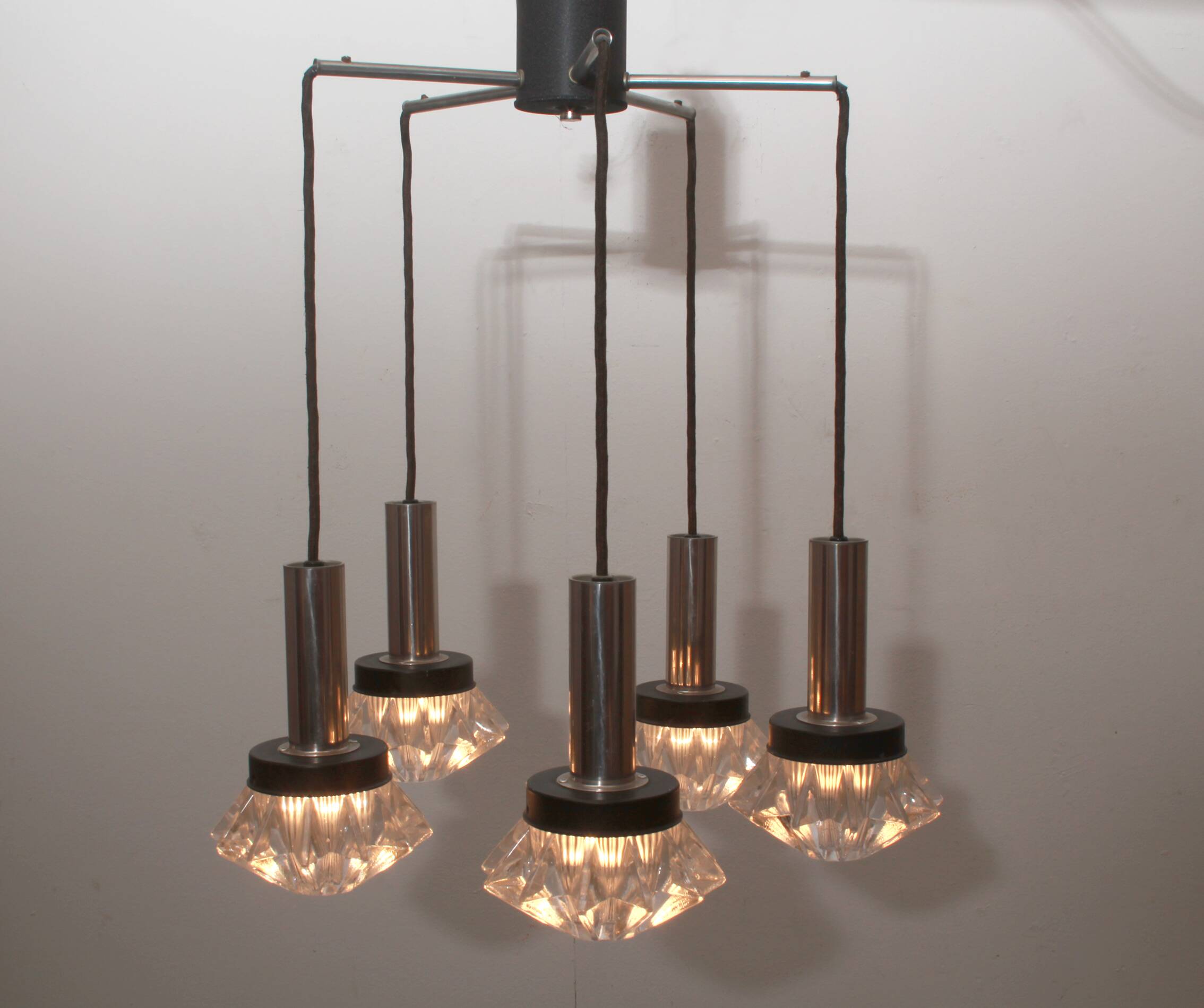 1970s pendant cascade lamp in chrome and glass