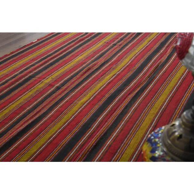 1970s Vintage Turkish Handmade Wool Cotton Red Kilim Rug 219x285