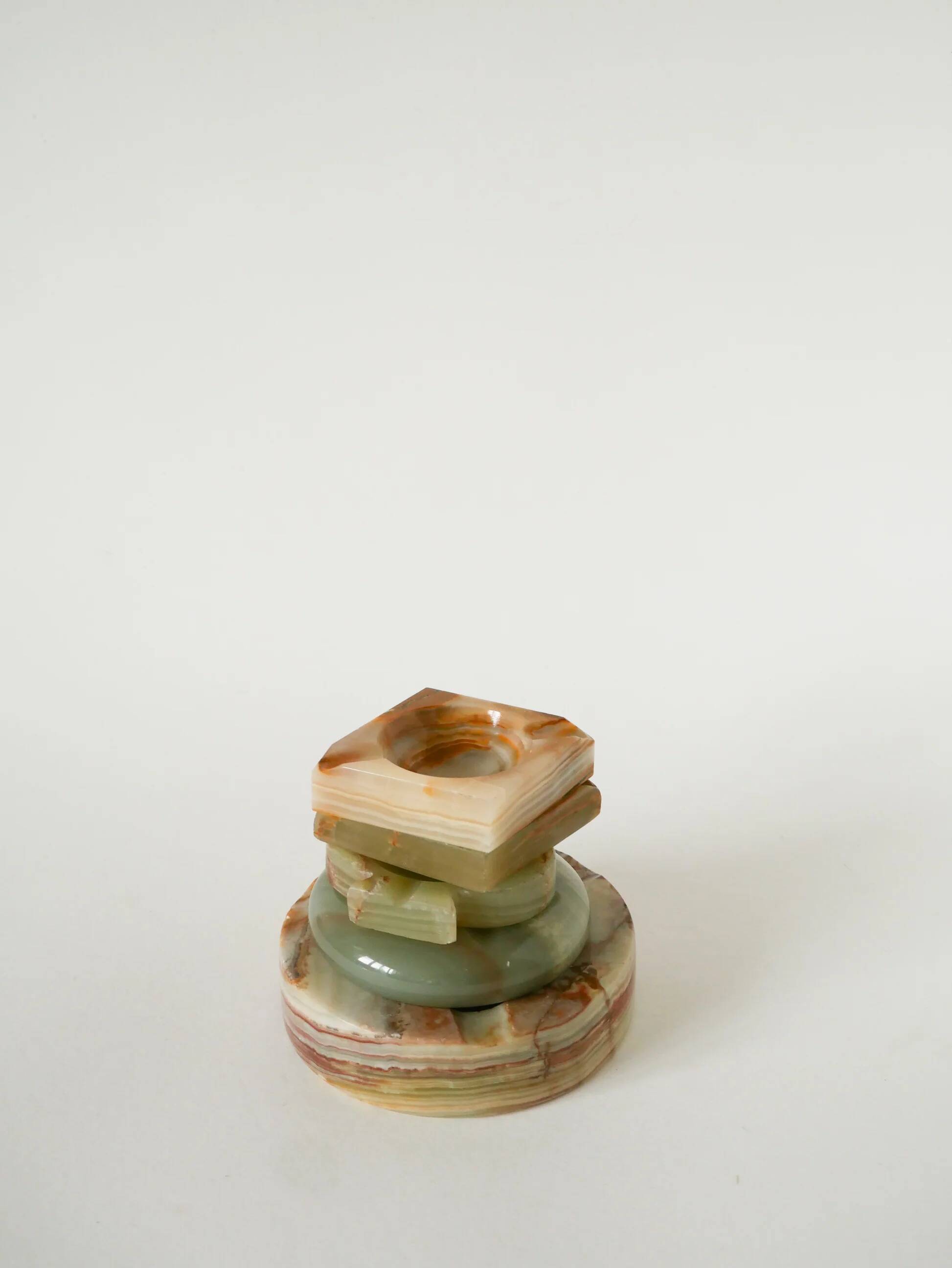 Vide-poche en onyx, forme ronde, vert, design, 1970 - 10 x 10 cm