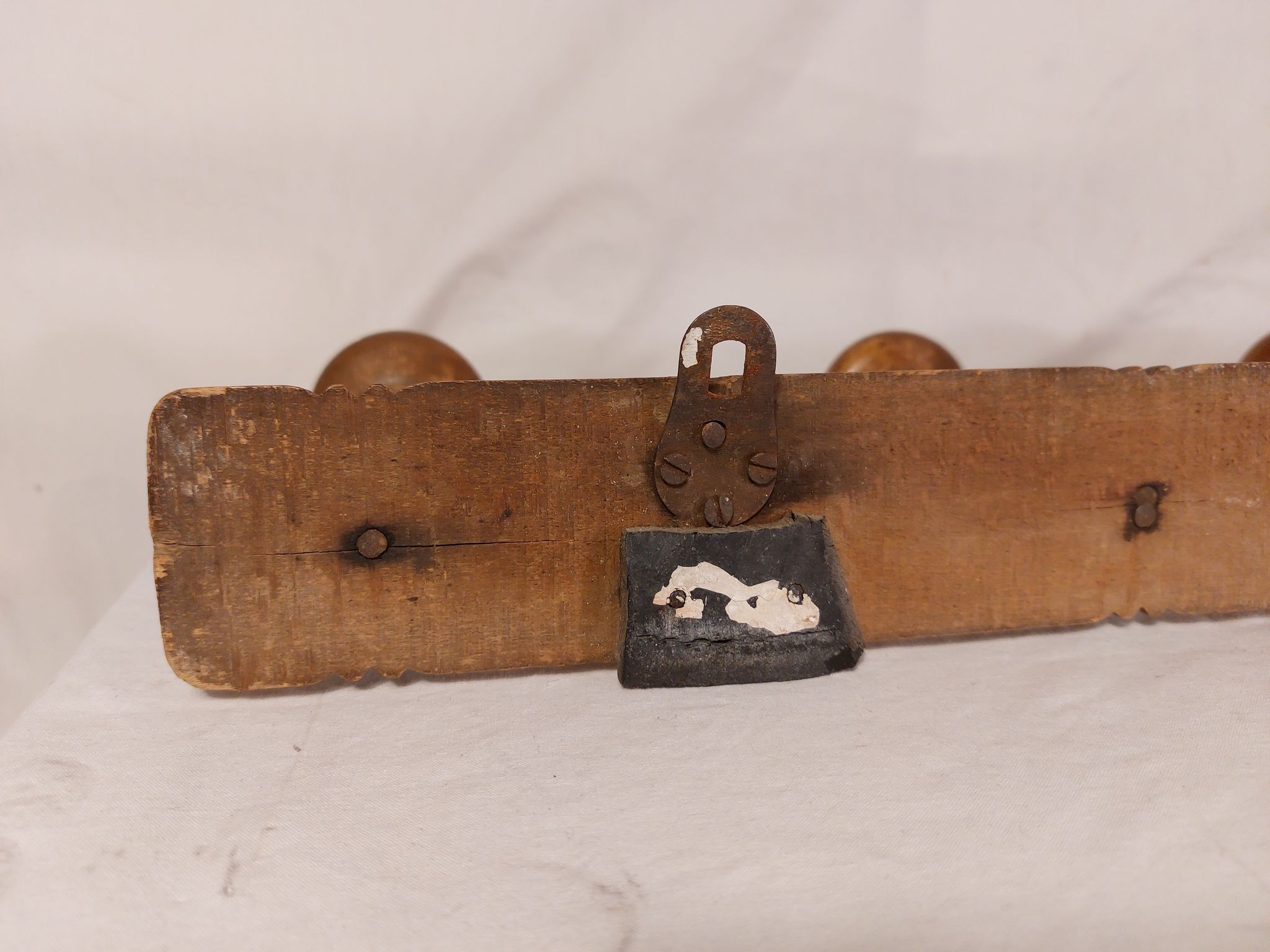 Wall coat rack 6 wooden hooks 1900s