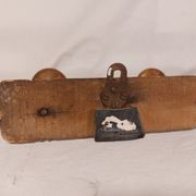Wall coat rack 6 wooden hooks 1900s