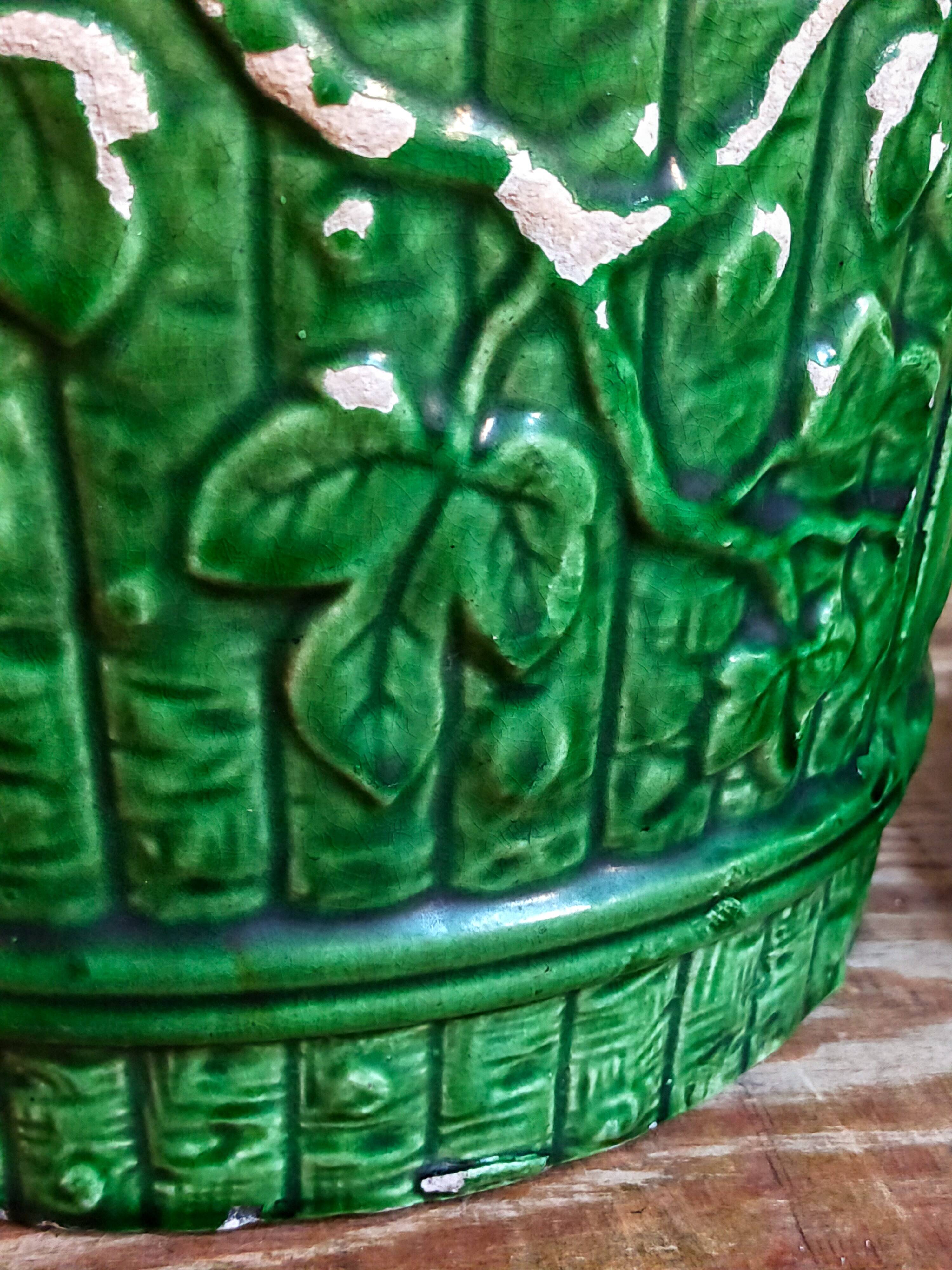 Flower pot and saucer in slip by G. De Bruyn 19th century