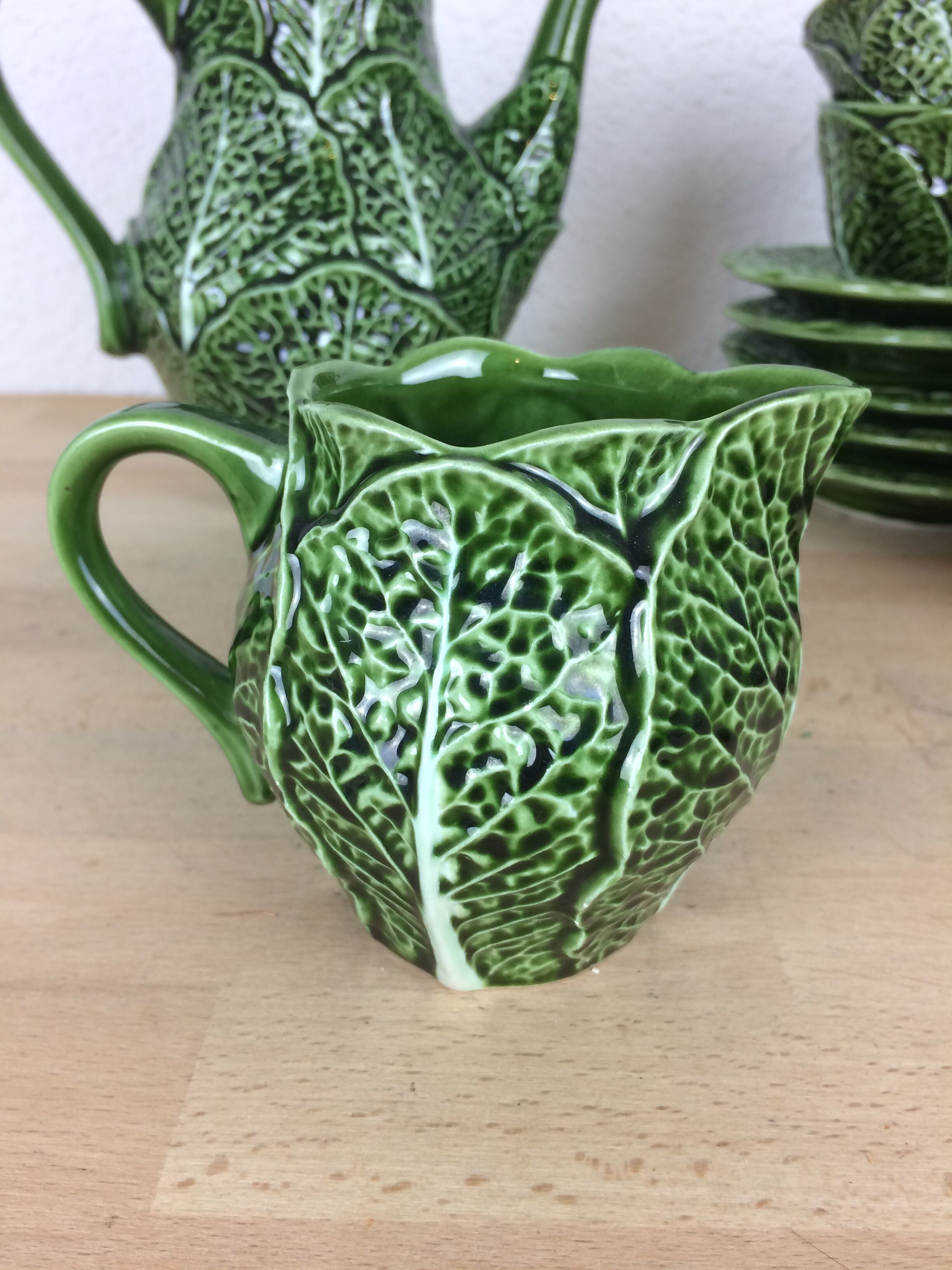 Ceramic cabbage tea set, 6 cups, teapot