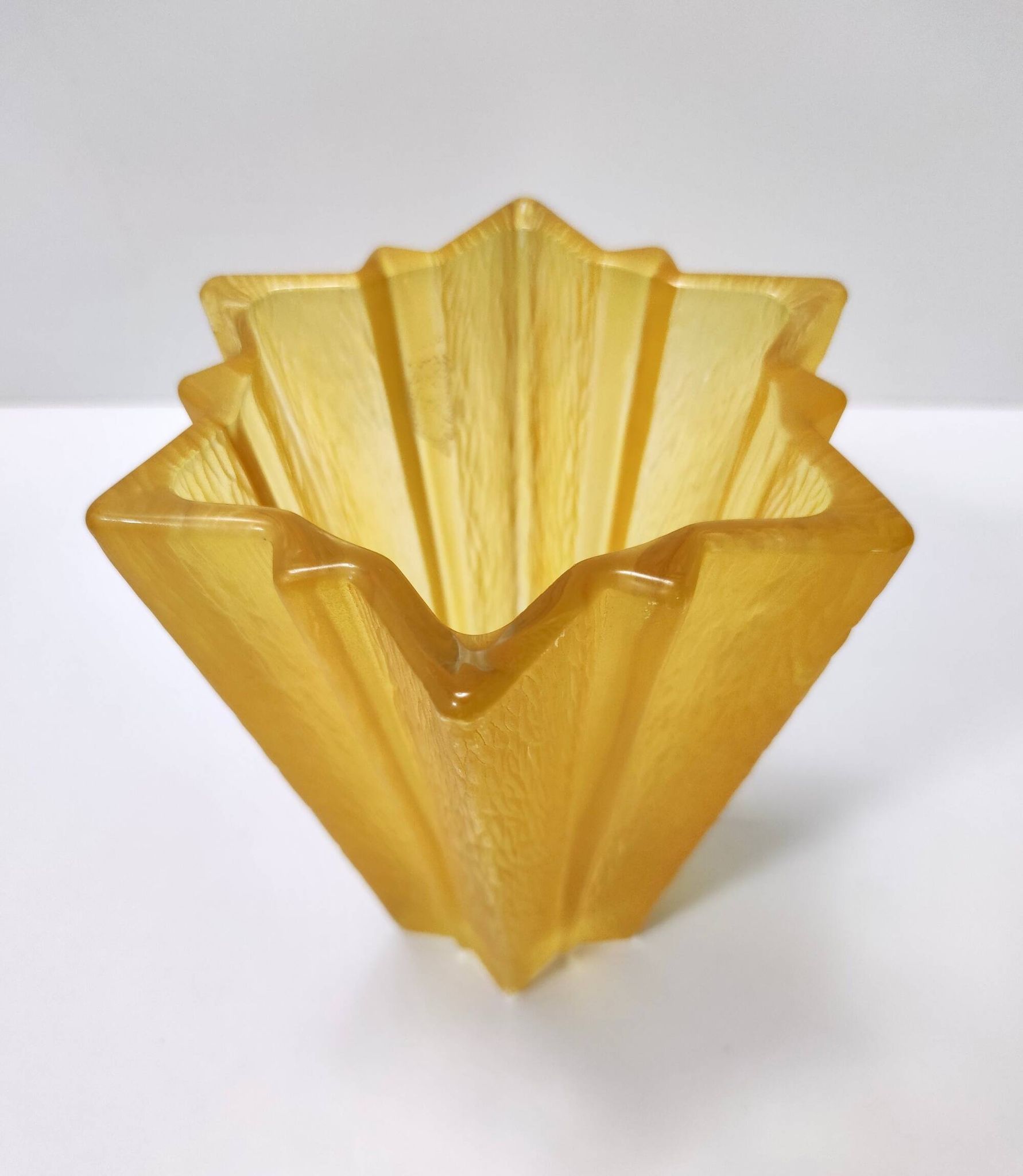 Art deco star shaped yellow glass vase attributed to pierre d'avesn for daum