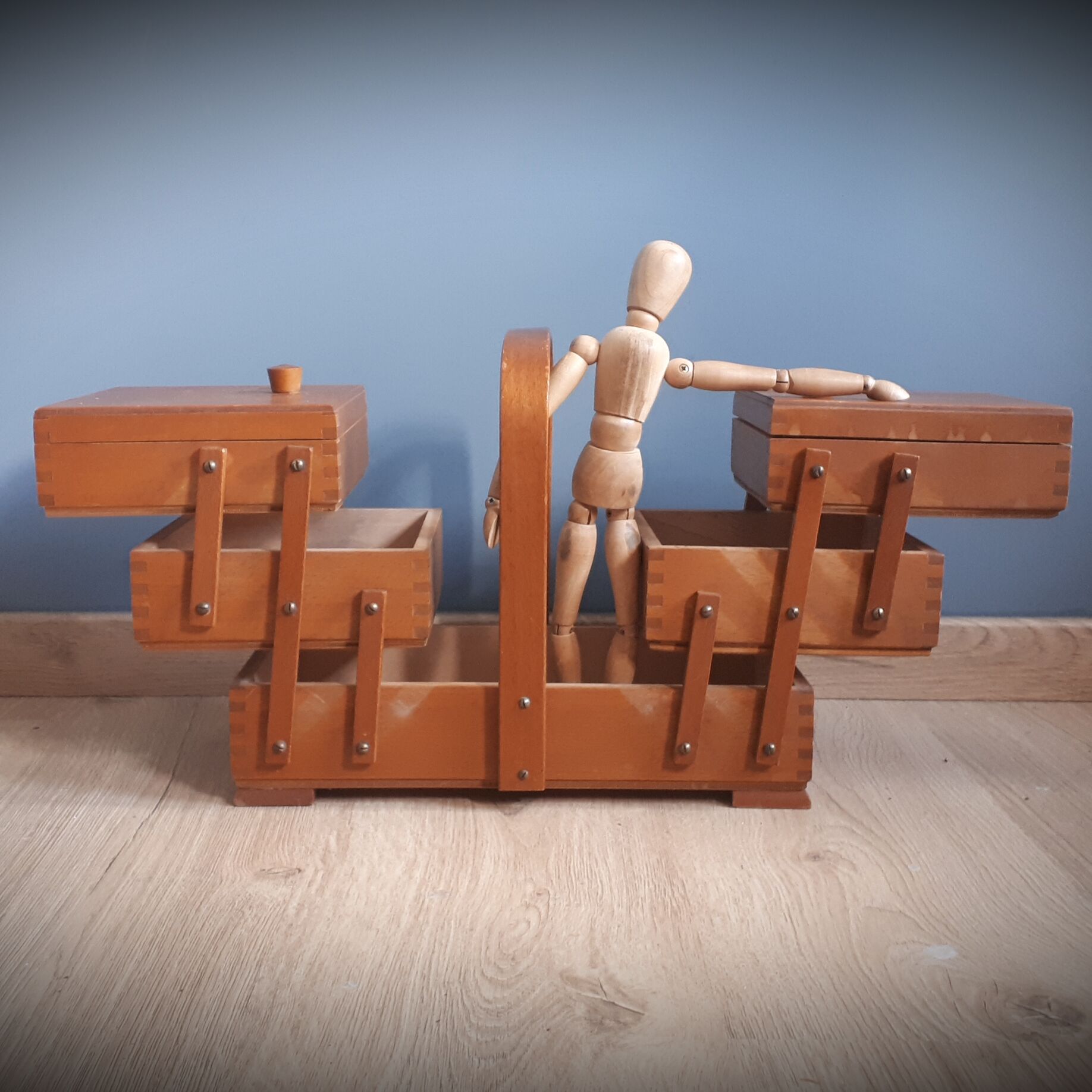 Wooden sewing basket