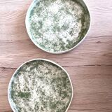 Set of two handmade porcelain plates speckled green