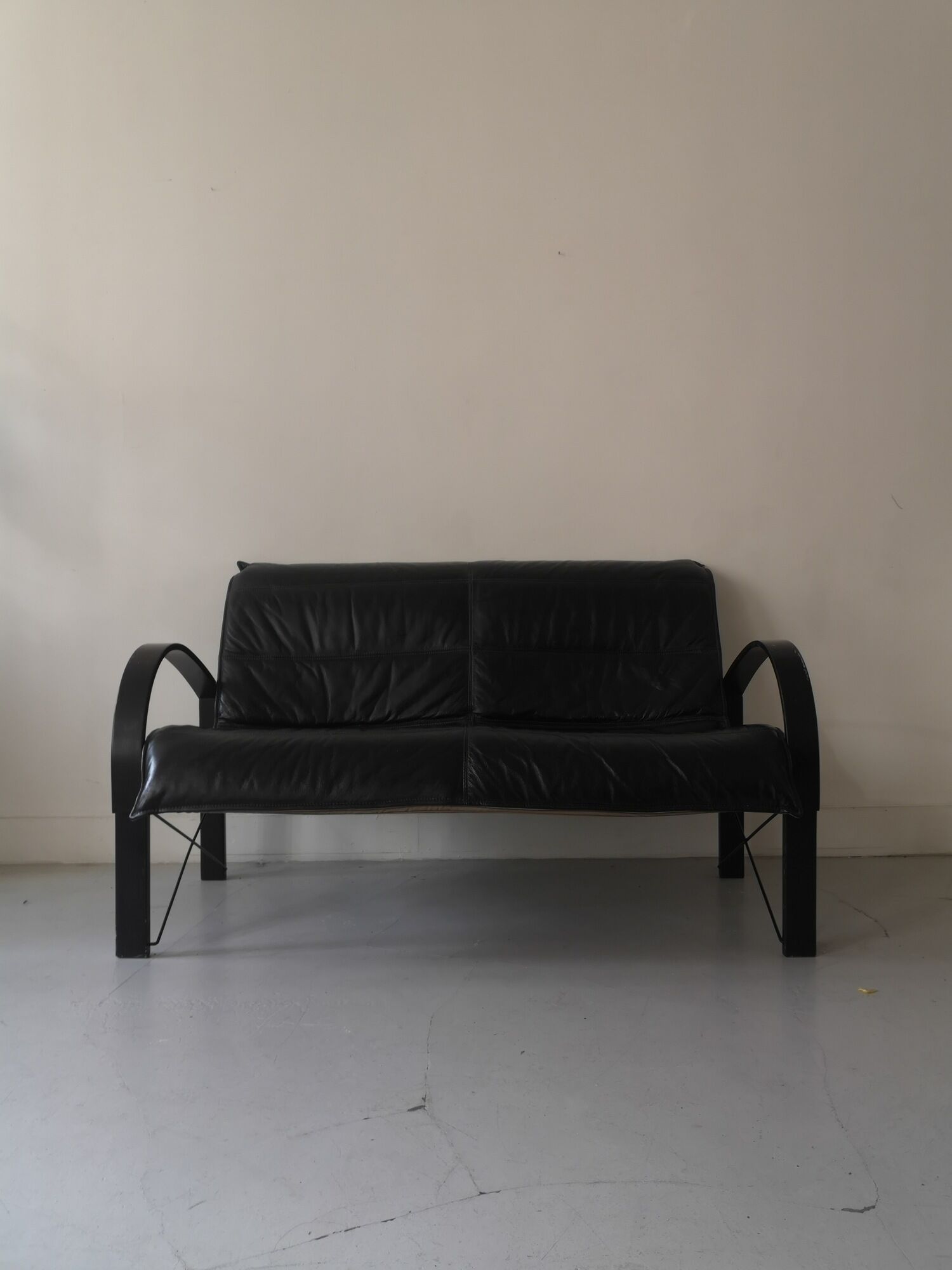 Black leather sofa by tord björklund for ikea, 1980