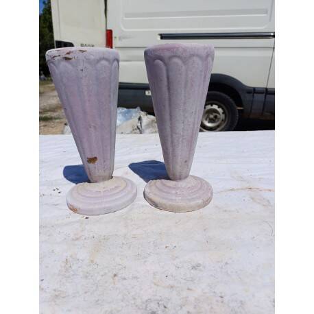 Pair of mauve enamelled cast iron art deco vases from Charleville-Mézières