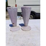 Pair of mauve enamelled cast iron art deco vases from Charleville-Mézières