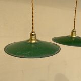 Vintage suspension duo in enamelled sheet metal style indus green and white