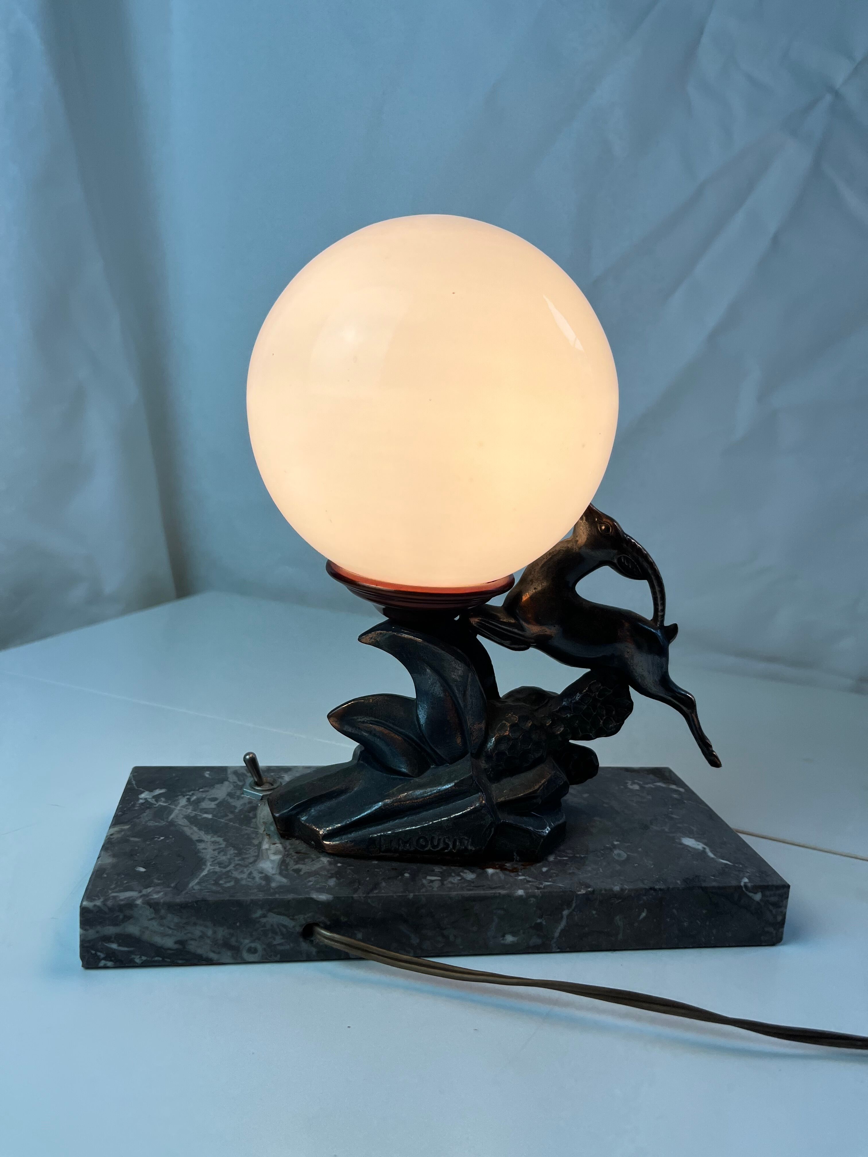 Lamp night light Art Deco opaline signed Limousin