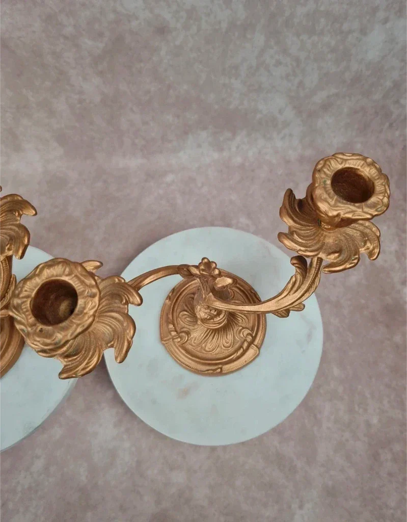 Pair of antique gilded candlesticks – Louis XV / Rococo style