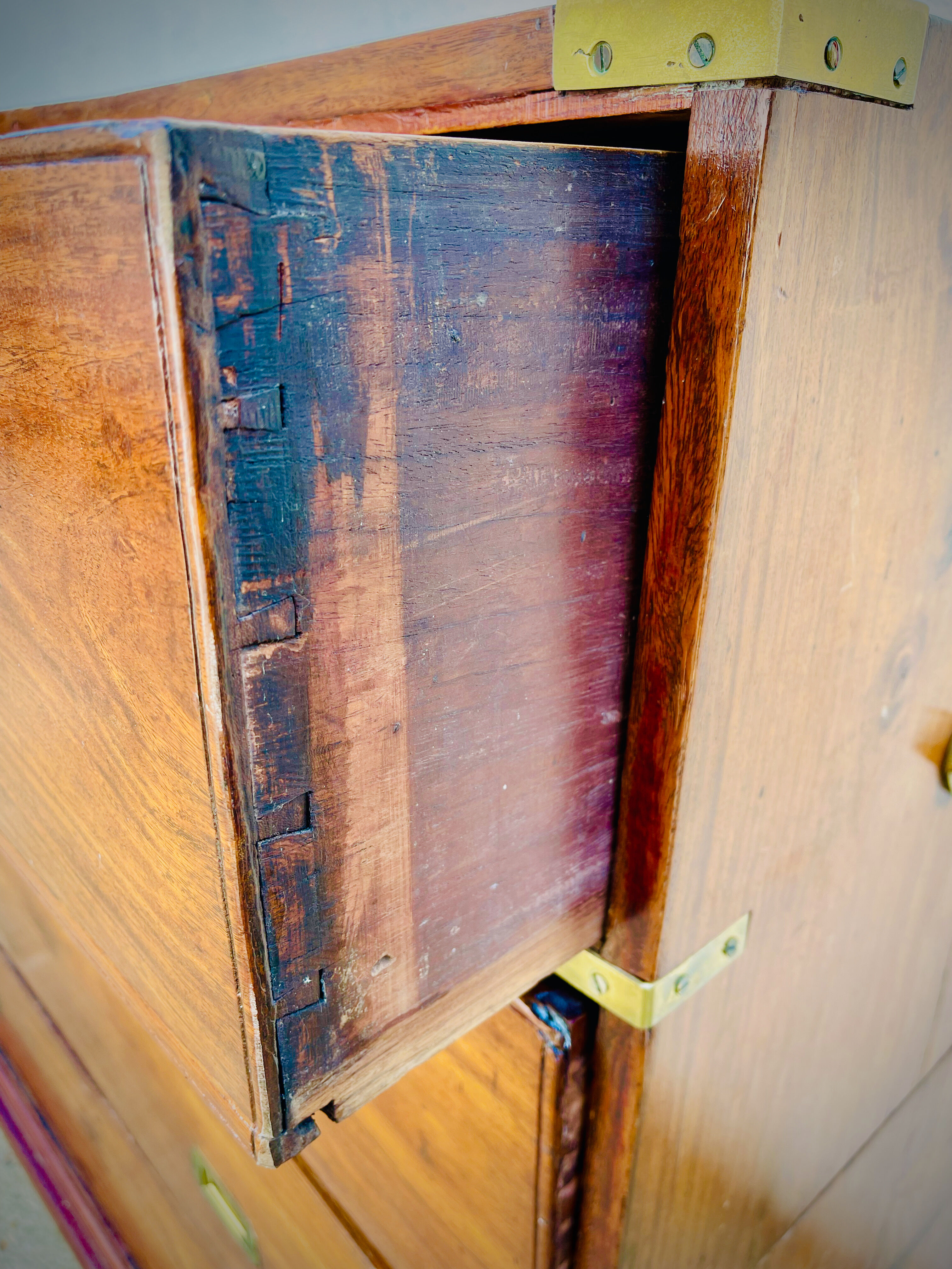 Nineteenth century teak boat chest of drawers in two parts
