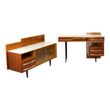 Modular Desks with White Glass Tops by Mojmir Pozar for Up Závody, 1960s