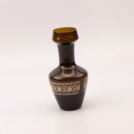 Vase en verre vintage brun aux motifs géométriques dorés