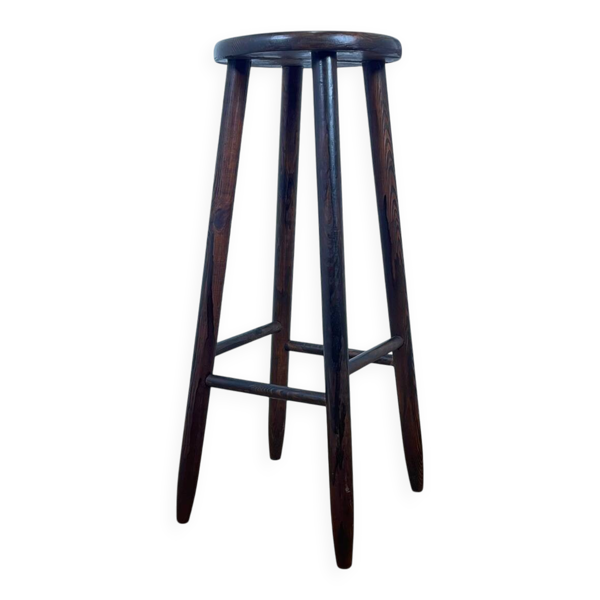 Tabouret de bar brutaliste en chêne teinté