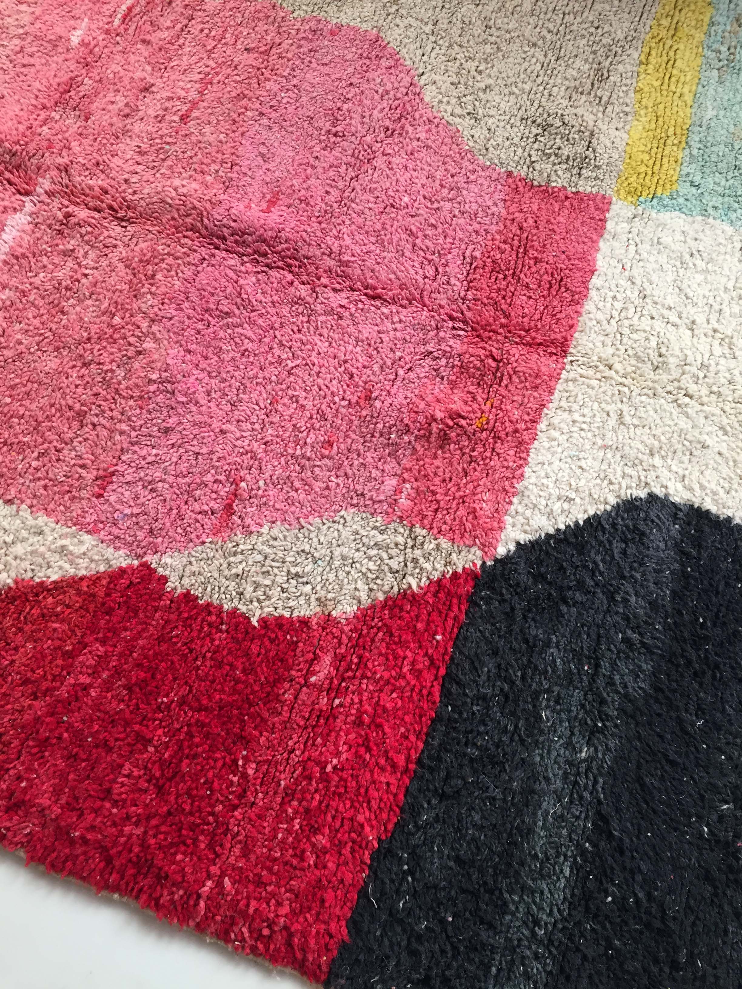 Moroccan Berber carpet Boujaad ecru with colorful flats 287x193cm