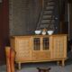 Danish oak buffet with lead glass doors, Henning Kjærnulf, Denmark, 1960s