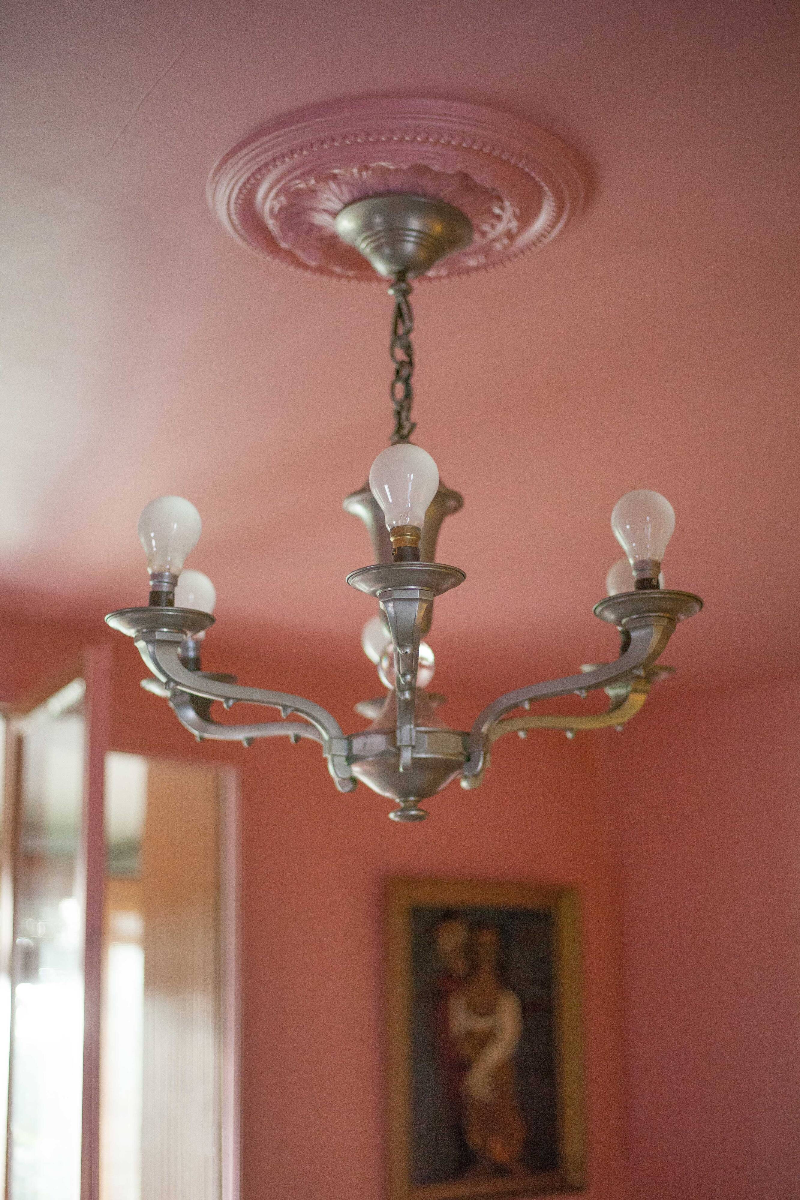vintage 6-light chandelier, vintage suspension, ceiling lamp, interior decor
