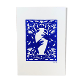 Linogravure "les mains bleues"