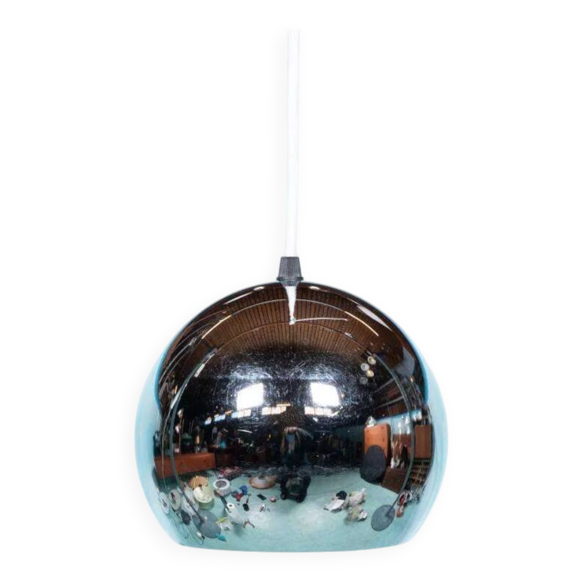 Vintage chrome sphere pendant lamp, space age eye lamp.