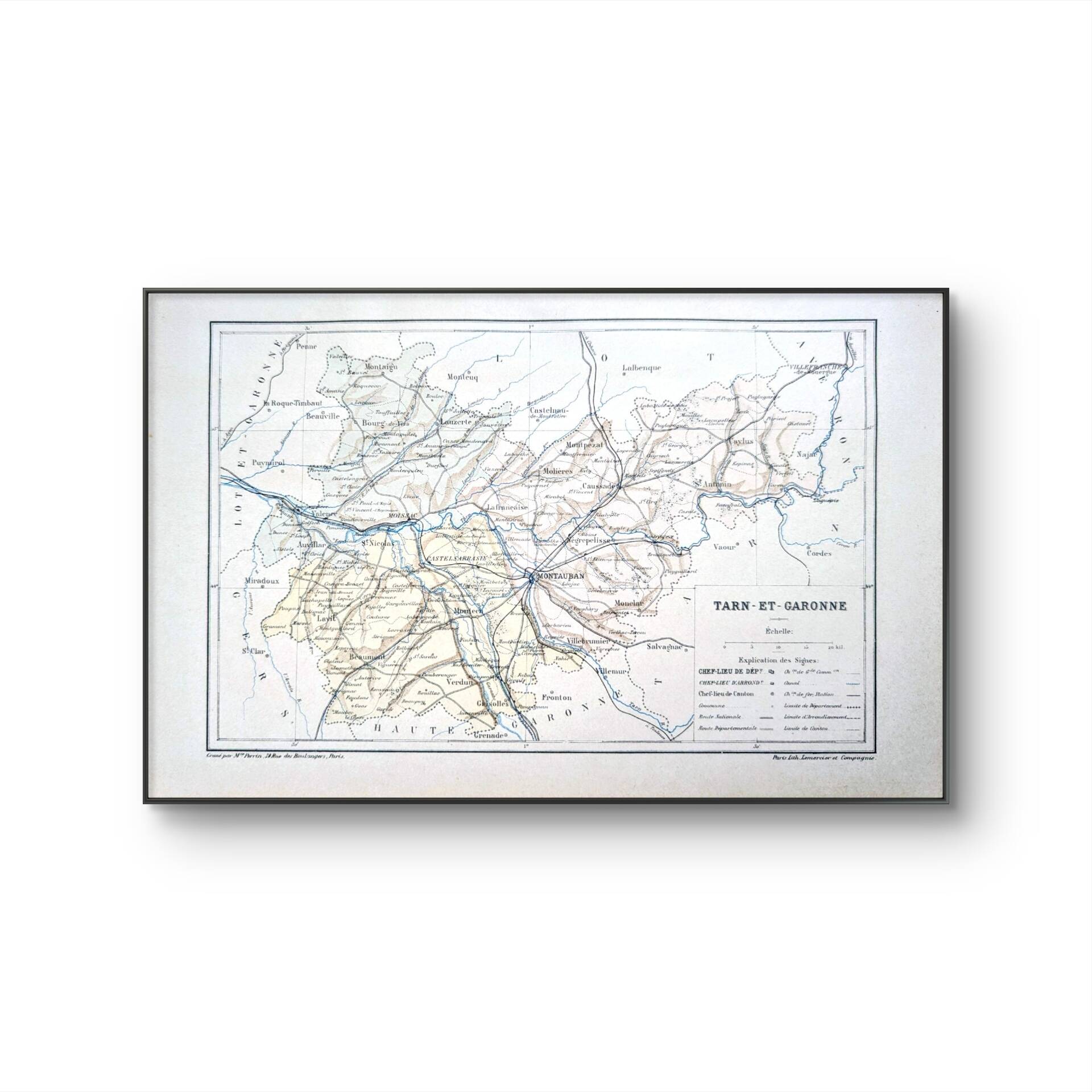 Printed in 1889, Tarn-et-Garonne, old map.