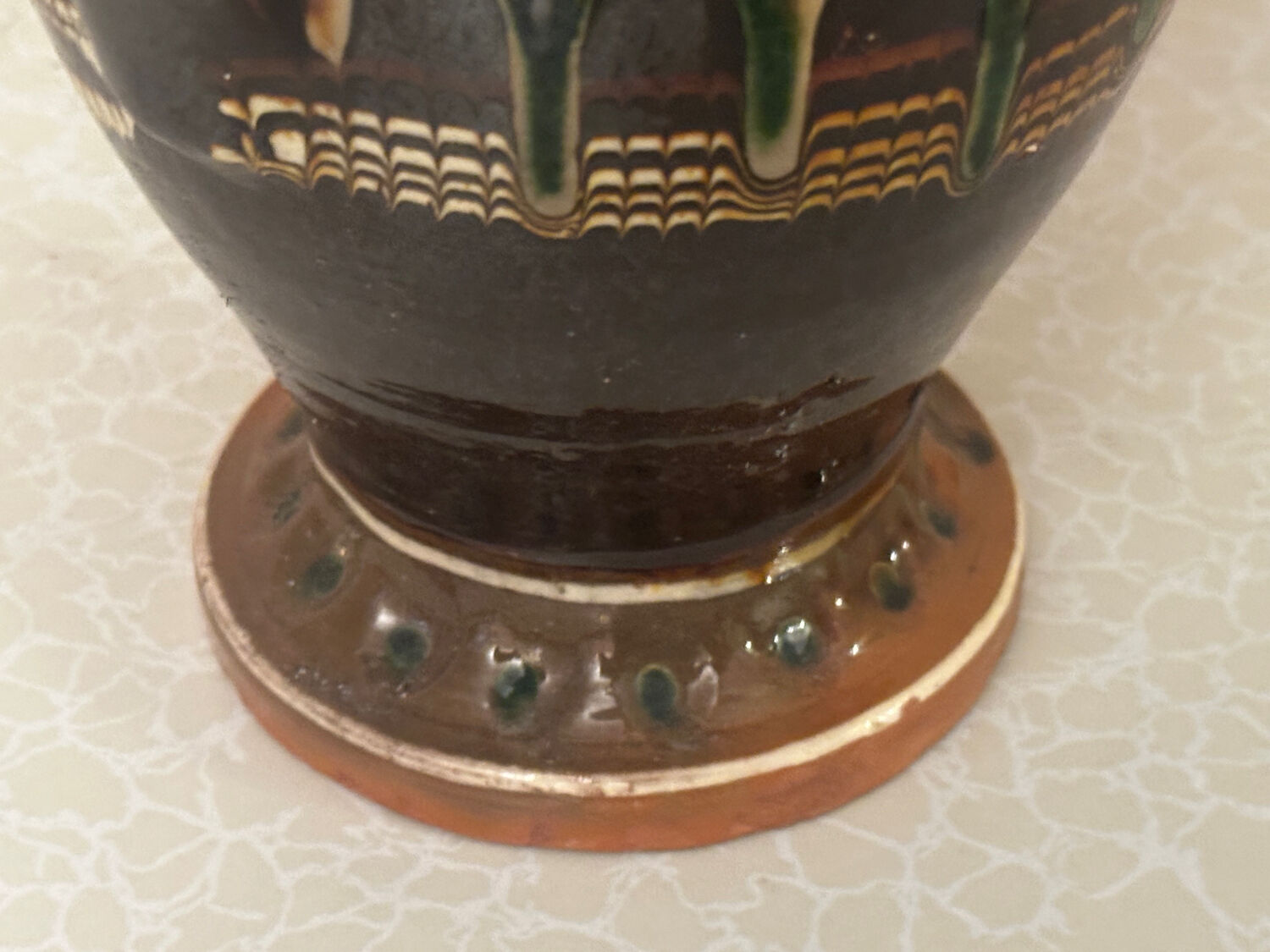 Vintage Romanian glazed pottery pitcher