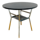 Table basse ronde avec plateau noir et étagère porte-revues en scoubidou vert foncé
